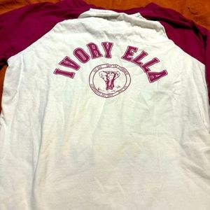 Ella ivory mid sleeve tee shirt - white and maroon 100 percent ,  cotton